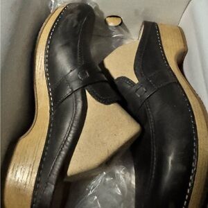 Dansko Black Leather Mules with Wooden Sole
